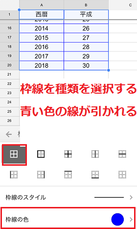 青い線が引かれる