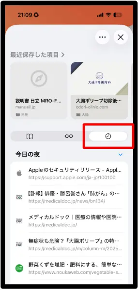 Safari履歴画面 iPhone Safari履歴一覧