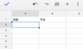 A1に西暦を入力し、B１に平成と入力