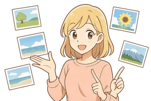 画像を上手に使うと示している女性