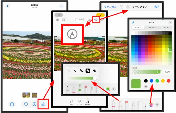 iPhone→写真→マークアップ