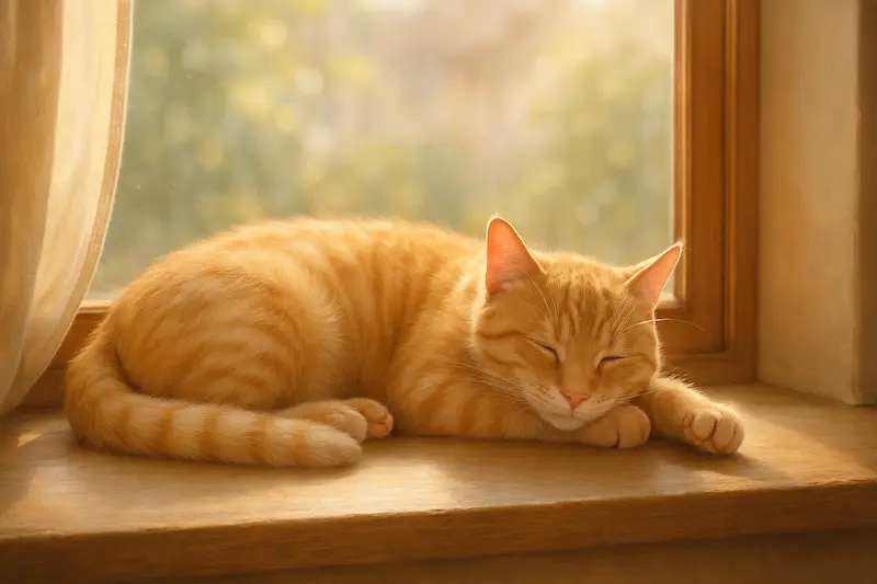 A cat sleeping on a windowsill