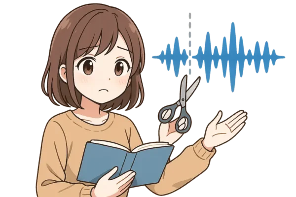 ✂ハサミを持った美少女キャラ＋波形がカットされていく図解