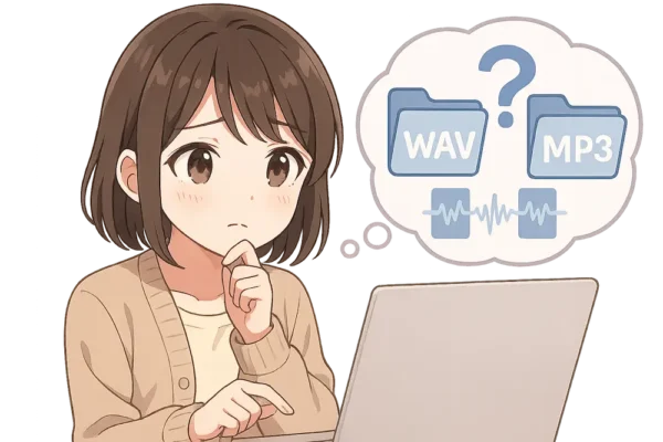 🗂ファイル形式（WAV／MP3）を選んでいる様子（2択で悩む）
