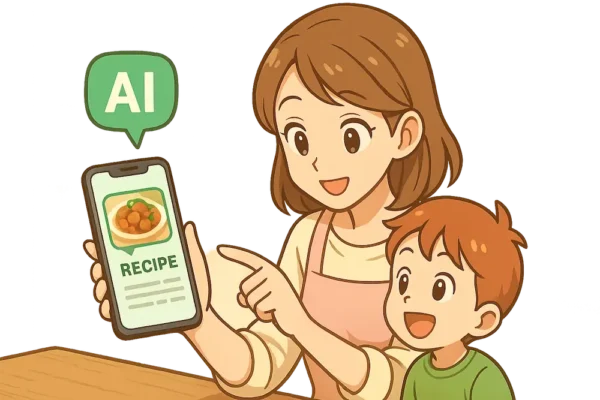 子どもと一緒にAIテキストで夕食のアイデアを考える
