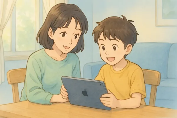 iPadを共有するので、お母さんとお子さんが一緒に操作