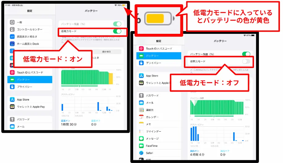 iPadの低電力モードON・OFF