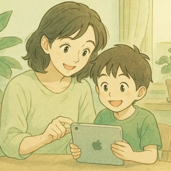 iPadを使っている親子