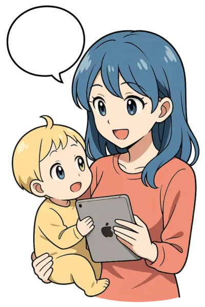 吹き出しで悩み相談している母子