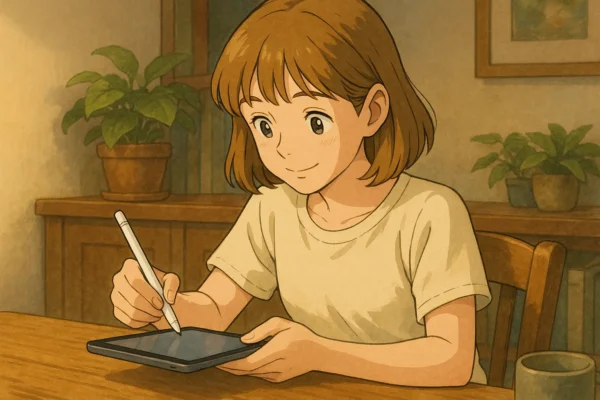 陽菜がminiにPencilでメモ or イラストを描いている