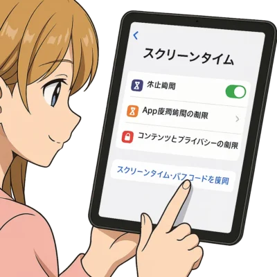 スクリーンタイムを設定しているママの手元(図解風)