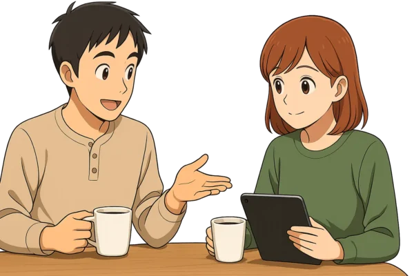家に帰ってコーヒーを飲みながら、iPadの話をしている2人