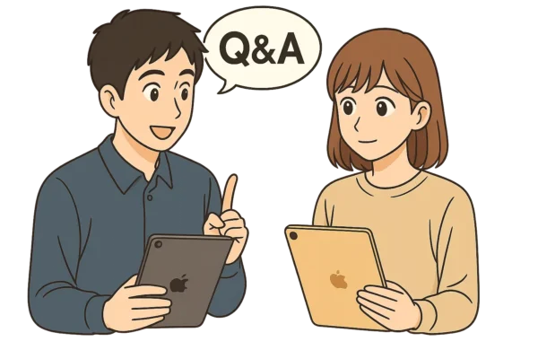 ひろとと陽菜が並んで、読者に向かって「質問どうぞ！」という表情。
ひろとが手を挙げ、陽菜がノートにメモしている。