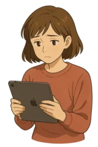 iPadを見て悩んでいる