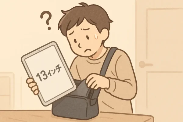 男の子がカバンにiPadを入れようとして「入らない!」と困ってる