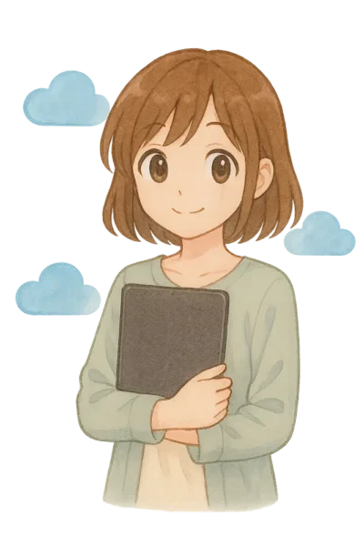 雲のイラストを背景に「クラウドって便利だよ」と優しく説明