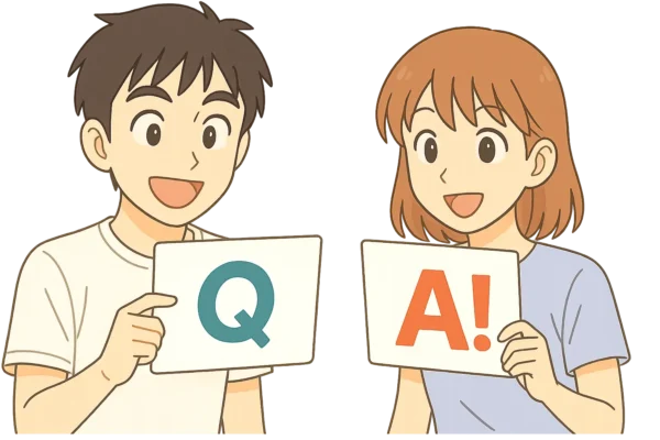 ひろとが「Q？」と書かれたボード、陽菜が「A！」ボードを出している