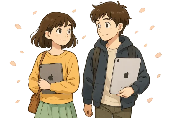 2人が未来の自分に向けて進んでいくような構図
