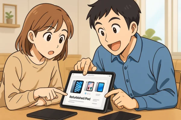 陽菜が中古ショップのサイトを見て「これってどう？」
ひろとが「お、それはいいかも！」と前のめり。