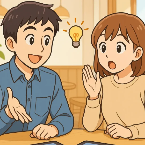 ひろとが2台持って「便利だよ」と微笑み、
陽菜が「でも贅沢かなぁ…」と困り顔。