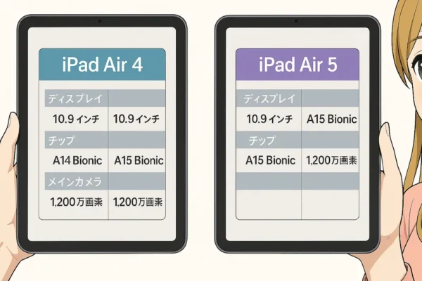 iPad Air第4世代と第5世代を並べた比較イメージ(スペック差あり)