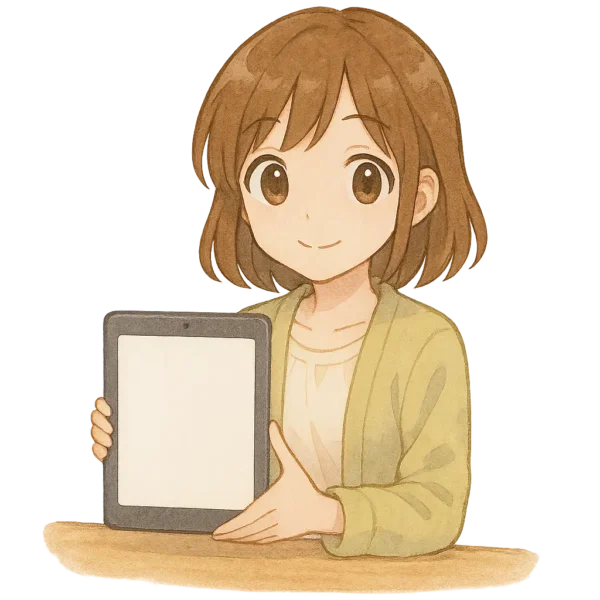 iPadの画面を見せながら「ここを見てね」と案内している
