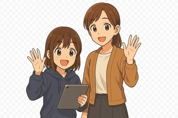読者に「ありがとう」「また来てね」と手を振っている