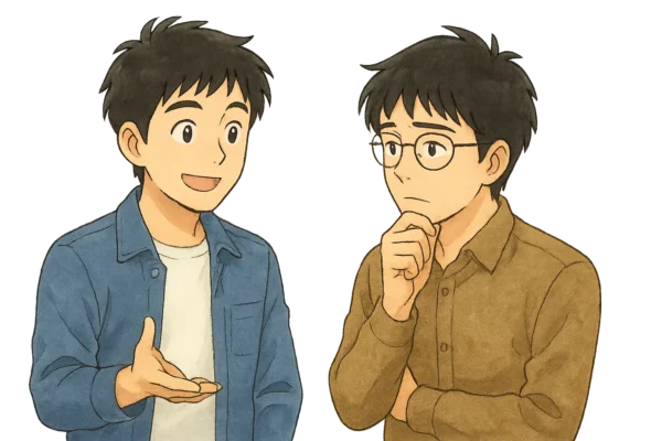 ひろとがさとしの質問に答えている。