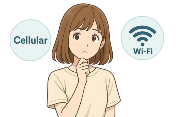 陽菜が首をかしげて「どっちがいいのかな？」と悩んでいる様子