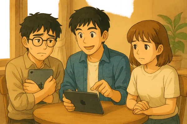 ひろとは説明するが、さとしは迷っている