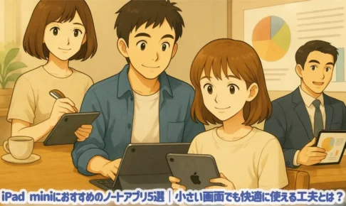 たけるが会議中にiPad miniにメモしている様子