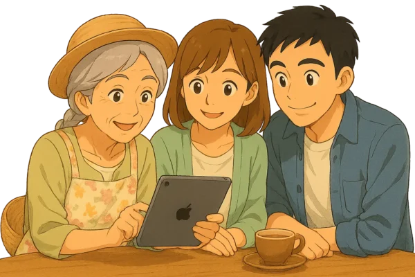 テーブルではるちゃんの話をきく陽菜とひろと