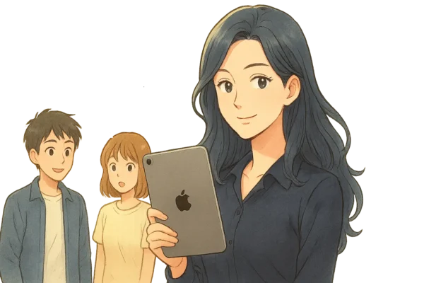 みさき(Air 13インチを持ったデザイナー)が堂々と登場。
ひろとと陽菜に向かって「待ってみてもいいんじゃない?」と笑顔で助言。