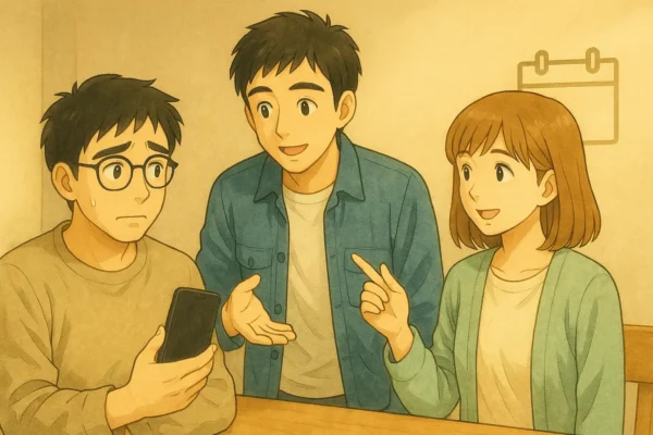ひろとと陽菜がサポート終了の説明をさとしにしている