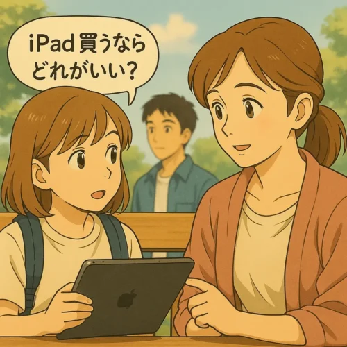 結衣が陽菜に「iPad買うならどれがいい」と聞いているところ