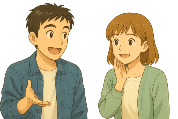 ひろとが説明ジェスチャー、陽菜が「なるほど」顔。