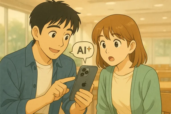 ひろとがスマホ画面を見せながら説明しているシーン