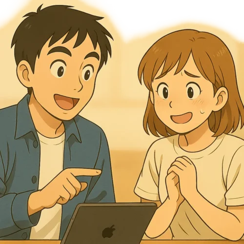 ひろとと陽菜が先生のように、結衣の質問に答えている。