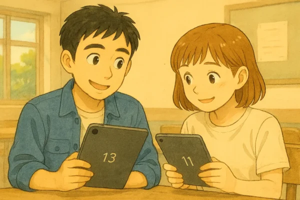 画面を眺めながら“見え方”を比べる2人