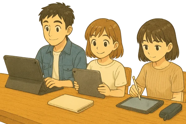 ひろと=Magic Keyboard、陽菜=11インチ素のまま、まなみ=mini+Pencil