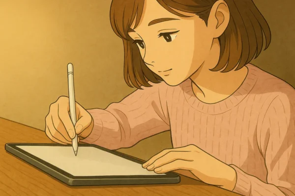 まなみ：机フチに小指支点＋Pencil運筆。