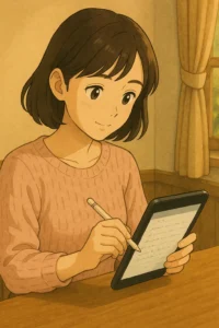 まなみが静かにApple Pencilを使う