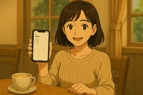 メモアプリを見せるまなみ
