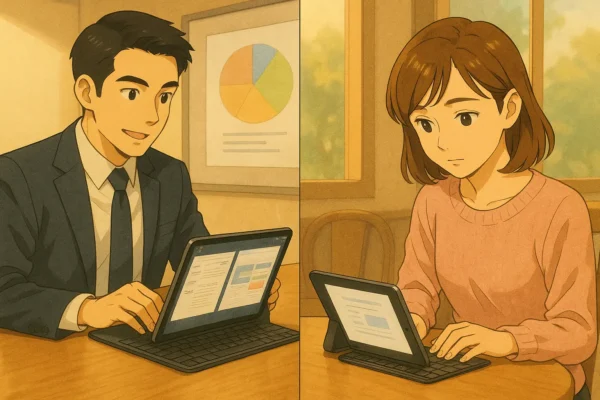 キーボード運用（たける：Pro＋純正KBで会議室、まなみ：mini＋折りたたみKB）