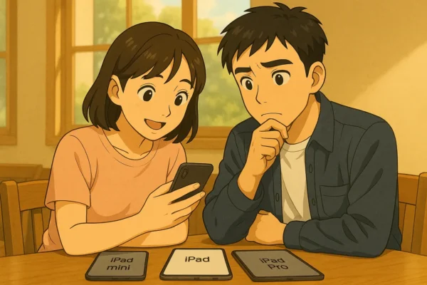 まなみとひろと、スマホ片手にiPad選び中