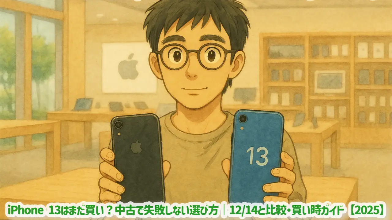 Satoshi compares his iPhone XR with an iPhone 13 at a table, deciding to upgrade.