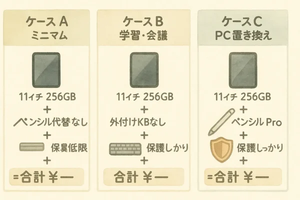 アクセサリーを足し算して合計金額を試算するイメージ表