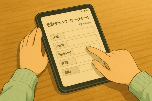 iPad Proの合計金額を記録できるワークシート画面`