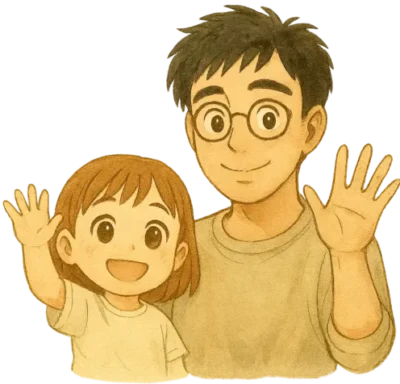 読者に手を振って感謝を伝えるさとしと芽依