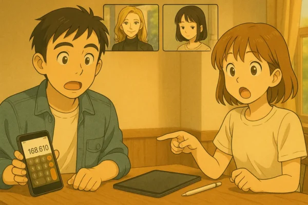 本体だけでなくアクセサリーを含めた合計を話し合う4人(彩花とまなみはZoomで参加)